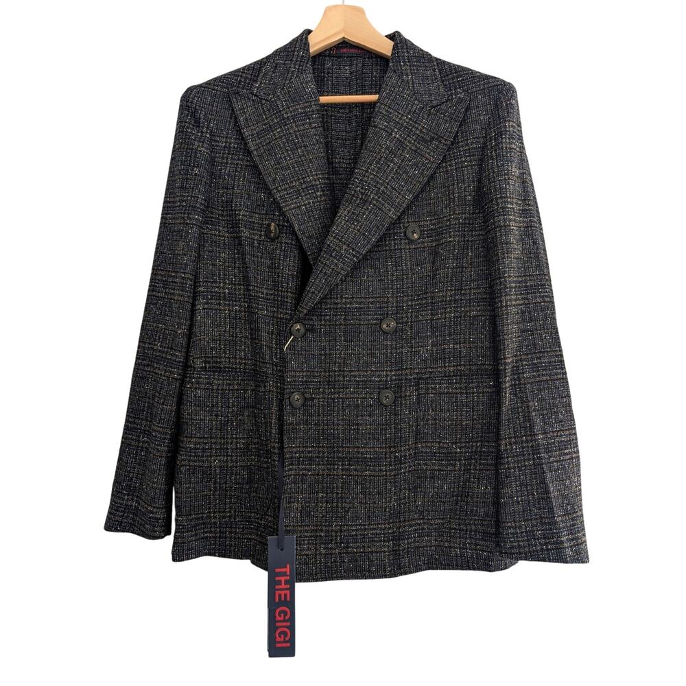 NWT The GIGI Italian Unstructured Wool Blazer Double Breasted IT 48 US 38 Gray